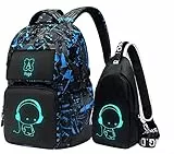 Asge schulrucksack für Jungen und Mädchen - Wasserdichter Rucksack Teenager, Reflektierend, Groß, für Schule und Outdoor Camping, inkl. Schultertaschen Set