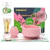 TEANAGOO Matcha Set 7tlg pink, Keramik Schale (Chawan) mit Ausguss & Bambusbesen, Komplettset für Matcha Zeremonie und Latte, Geschenk für Matcha Liebhaber