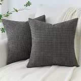 Topfinel Kissenbezug 45x45 Zierkissenbezug Kordsamt Maiskorn Muster Kissenbezüge Dunkelgrau 2er Set Kissenhülle Sofakissen Couchkissen Dekokissen für Deko Wohnzimmer Schlafzimmer Sofa Sessel Zuhause