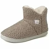 VTASQ Hausschuhe Herren Damen Hohe Plüsch Gefüttert Hausstiefel Memory Foam Winter Pantoffeln Stiefel Fell Warm Slipper rutschfest für Indoor Beige 38/39 EU