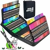 Halobios Dual Brush Pen Set, Filzstifte 120 Farben Pinselstifte Marker Aquarell Stifte Für Kinder und Erwachsene, Ausgestattet mit Schwarzer Tragetasche Lagerbasis