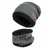 Kuyou Kinder Mütze Schal Jungen Mädchen Winter Hat Schlauchschal Set (Grau)