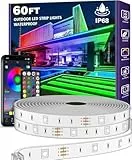 18M Outdoor LED Streifenleuchte wasserdicht,IP68 Außen LED Lichtband wasserfest mit App-Fernsteuerung,Musik Synchronisation RGB Outside Lichterkette für Balkon,Terrasse,Dach,Garten,Pool (18M)