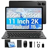 MAXLEGEN Tablet 11 Zoll Cellular, Android 16, 2K FHD, 36GB RAM+256GB ROM/1TB TF, 4G LTE Dual SIM+5G WLAN, 2GHz Octa-Core Android Tablet mit 9580mAh, 13MP, GPS, GMS, mit Tastatur/Stift/Maus/Hülle