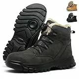 PAQOZKC Arbeitsschuhe Herren Damen Winter Wasserdicht Sicherheitsstiefel Leicht Sicherheitsschuhe Hoch Komfort Stahlkappenschuhe Warm Gefütterte M679JR/Grau 45
