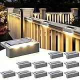 Solpex Solarlampen für außen, 12 Stück, Warmweiß Treppenlicht, wasserdicht Solarleuchten, LED-Beleuchtung für Außentreppe, Stufen, Zaun, Garten, Hof, Terrasse, Dachrinne Dekoration (Grau)