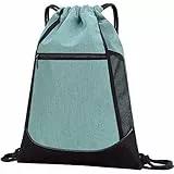 LIVACASA Turnbeutel Wasserdicht Sportbeutel Hipster mit Reißverschluß Innentasche Außentasche Gym Bag Hipster Verstellbar Tunnelzug Rucksack Beutel Damen Herren Grün
