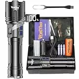 Relybo Taschenlampe LED Aufladbar 1000000 Lumen, LED Taschenlampe Extrem Hell XHM90.2 Batteriebetrieben USB, Starke Taktische Taschenlampe, 2 Schalter Stufenlos Dimmbar Flashlight for Outdoor Notfälle