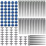 VooGenzek 120 Stücke 4/7mm Automatische Tropf Bewässerung Set, 40 Einstellbare Micro Drip Tropfer + 40 T-Steckverbinder + 40 Micro Drip Rohrhalter für Schlauch 4/7mm, für Garten, Rasen, Blau