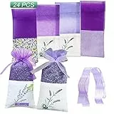 GLOBALDREAM 24 Stück Lavendelbeutel Beutel Leere Beutel Lila Kordelzug Gaze Baumwolle für Lavendel, Gewürze und Kräuter