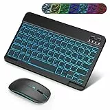 SOPPY Bluetooth Tastatur & Maus mit Hintergrundbeleuchtung,Tragbare wiederaufladbare kabellose Tastatur & Maus kompatible mit Pad/Sam-Sung/Android/Windows, DE QWERTZ Layout, Schwarz Beleuchtet