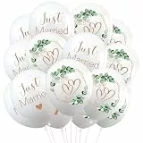 Ovanda 18 Stück Luftballons Hochzeit,12 Zoll Ballons Hochzeit Deko, Just Married Ballon,Herzen Eukalyptus Hochzeitsballons Weiß,Weiße Luftballons für Heiratsantrag Verlobung Standesamt Hochzeits Deko