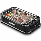 CUSIMAX Elektrogrill 1500W Tischgrill Elektrisch mit Deckel für den Innen- und Außeneinsatz, elektrische grill mit einstellbare Temperatur, herausnehmbare Ölauffangschale und Grillplatte, Schwarz