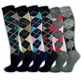 Kniestrümpfe Damen Strümpfe (6 Paar) Reitsocken Reitstrümpfe Damenstrümpfe Komfortbund Baumwolle Damensocken Karo Atmungsaktiv (DE/NL/SE/PL, Numerisch, 39, 42, Regular, Regular, Bunt)