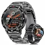 Smartwatch Herren Business mit Telefonfunktion,IP68 Wasserdicht Fitness Tracker 1.43' AMOLED Display Edelstahl Fitnessuhr mit Herzfrequenz/Schlafmonitor/Kalorien,120+ Sportmodi für Android iOS