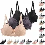 XCXC 3er Pack BHS Damen mit Bügel Push Up Elegante Spitze-BH Cups Balconette Sexy Lingerie Hebeeffekt Anti-Hängend Dekolleté Komfortabel Weich Verstellbar B C Körbchen Alltag Unterwäsche