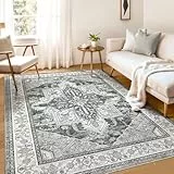 WITSHOCK Boho-Teppich, maschinenwaschbar, für Wohnzimmer, Schlafzimmer, groß, 12,7 x 17,8 cm, orientalisch, rutschfest, schmutzabweisend, Bodenteppich für den Innenbereich, für Küche, Esszimmer,Grau