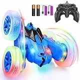 SGILE Ferngesteuertes Stunt Auto Mit LED-Lichtern, 2,4Ghz Doppelseitiges 360° Drehendes RC Auto, Wiederaufladbares Kinderspielzeug für Jungen Mädchen Geburtstagsgeschenk, Blau