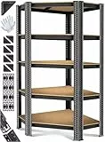 MASKO® Eckregal Lagerregal Schwerlastregal, Kellerregal, 180x75x40cm, bis 875 kg, 5 verstellbare Ablagen, MDF-Platten Regal aus Metall, Steckregal, Werkstattregal, Keller, Garage, + Handschuhe Schwarz