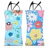 MBAIYO 2 Stück Brillenetui Weich, Tragbare Sonnenbrillen Etui PU Leder Brillentasche Bunte Blumen Brillenhülle Wasserdichte Brillen Schutzhülle Lesebrillenetui für Damen Mädchen(weiß+rosa)