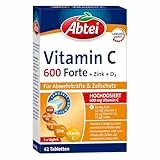 Abtei Vitamin C 600 Forte mit Zink und Vitamin D3 - für Abwehrkräfte und Zellschutz - hochdosiert, glutenfrei, laktosefrei, laborgeprüft - 42 Tabletten