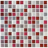 Yoillione Fliesenaufkleber Badezimmer Fliesenfolie Mosaik Fliesensticker Bad Fliesen Selbstklebend Fliesendekor, Rot 3D Fliesenaufkleber kKüche Fliesen Folie Wand Fliesen Aufkleber, 4er Pack