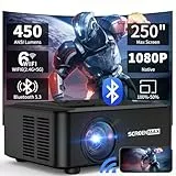 SCREENMAX Beamer,Heimkino Beamer Upgraded WiFi 6 und Bluetooth 5.3,1080P Unterstützt Outdoor Projektor mit 50% Zoom, kompatibel mit HDMI/AV/Laptop/iPhone