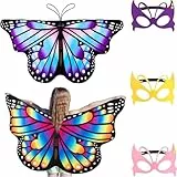 ruggito 2 Stück Schmetterlingsflügel Kinder und 3 Stück Schmetterlings Gesichtsbedeckungen Set, Schmetterlingsflgel Flgel Kostm, Schmetterling Pixie Cape Mädchen, Festival Kostüm Partei, Mehrfarbig