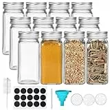 miaomiao 12 Stück Gewürzgläser Eckig Set, 120 ml Gewürzdosen Gewürze Organizer, Gewürzbehälter Spice Jars mit Streueinsatz, Etiketten Schwarz, Trichter, Reinigungsbürste, Stift