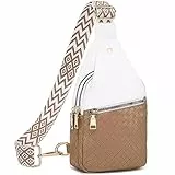 Suweir Sling Bag Damen Brusttasche Klein Crossbody Bag Stylisch Umhängetasche Bauchtasche PU Leder Schultertasche Leichte Rucksack für Outdoorsport, Reisen, Einkaufen, Frauen (Weiß Braun)