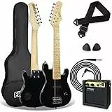 3rd Avenue E-Gitarrenset für Kinder in 1/4-Größe, Junior-Gitarre für Anfänger – mit tragbarem Verstärker mit 5 W, Kabel, Tasche, Plektren und Gurt – in Schwarz