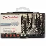 Conté Carré 50247 Pastellkreide im 12er Set, harten Kreiden in Rechteckform, Farbstark, für Skizzen und Zeichnungen auf allen Arten von Papier oder Karton - 12 Pastelle im Set Esquiss gemischt