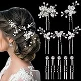 10 Stück Haarschmuck Hochzeit Silber, Haarschmuck Braut Mit Perlen und Blume,U-förmig Haarnadeln Für Bräute Brautjungfern Blumenmädchen Damen