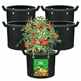 VIEWALL 5 Stück 20 L Pflanzsack aus Stoff mit Griff & Metallösen,Kartoffelsack Wiederverwendbare Pflanztasche für Bepflanzung in EinemPflanzenzelt,Schwarz Stofftopf