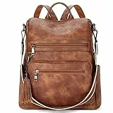Telena Damen Rucksack Elegant Lederrucksack Freizeitrucksack Rucksack Handtasche 2 in 1 Casual Braun