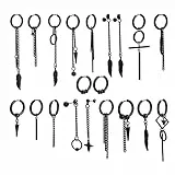 JOLCHIF 20 Stück Kpop Ohrringe Set Schwarz Lang Männer Edelstahl Allergiefreie Ohrstecker Huggie Ohrringe Non Pierced Punk Gothic Hoop Creolen