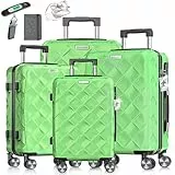 KESSER® Reisekoffer Set 4-teilig | Kofferset ABS Hartschalenkoffer mit Zahlenschloss, Kofferwaage & Reisebrieftasche 360° Rollen | Handgepäck & große Koffer für Business & Reise Trolley Apple Green
