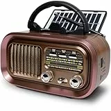 Retro Radio mit mit Solarzelle, AM/FM/SW Klein Radio Batteriebetrieben und Küchenausführung 1200mAh Akku/D-Zellen Betrieb Tragbares Multimediasystem mit USB/TF-Kartensteckplatz & TWS Funktion