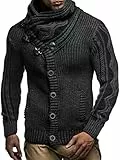 Leif Nelson Herren Strickjacke Schalkragen Slim Fit Winter-Freizeit-Jacke Moderne Männer Pulli Grobstrick Sweatjacke Langarm Jungen schwarzer Hoodie-Pullover LN5065N Anthrazit Small