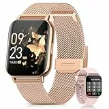 2026 Neues Smartwatch Damen, 1.85'AMOLED Fitness Tracker mit Telefonfunktion Menstruationszyklus Herzfrequenz Schlafmonitor SpO2 113+Sportmodi Sportuhr 5ATM Schrittzähler Kalorien iOS Android Roségold