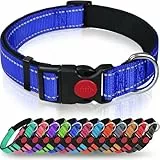 Taglory Hundehalsband, Weich Gepolstertes Neopren Nylon Hunde Halsband für Mittlere Hunde, Verstellbare und Reflektierend für das Training, Dunkelblau