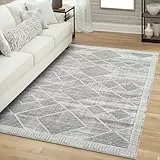 carpet city Teppich Kurzflor Wohnzimmer - Grau - 200x290 cm Rechteckig - Raute-Muster, Meliert - 3D-Effekt - Moderne Teppiche Flachflor Schlafzimmer, Esszimmer
