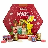 Haribo™ Adventskalender Duftkerzen, 10 Votivkerzen, 12 Teelichte, Duroplast & Glas, Paraffinwachs, Bunt