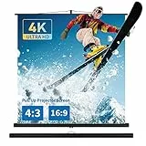 Hochziehbare Beamer Leinwand mit Ständer, Tragbar Projektion Leinwand, Größe verfügbar von 81,3 Zoll/16:9, 88,5 Zoll/4:3 bis 100 Zoll/1:1, 4K, Kompaktes Design, Ideal für Heimkino, Innen-/Außenfilme.