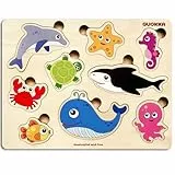 QUOKKA Spielzeug Puzzle ab 1 2 Jahre - Montessori Holzpuzzle 1 Jahr - Meerestiere Kinderspielzeug ab 2 3 Jahre - Lernspiele für Klinekinder - Geschenk für Mädchen and Junge
