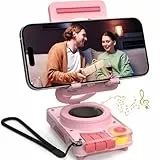 ANCwear Smartphone-Halter mit Bluetooth-Lautsprecher, 5W Klarer Sound, TF-Karte (microSD) für Musik ohne Smartphone, Verstellbarer Ständer, Bis zu 10 Std. Wiedergabe(Weiches Rosa)