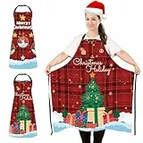 2 Stück Übergröße Weihnachtsschürze Lustig Weihnachten Kochschürze für Frauen Männer Verstellbare Küchenschürzen Wasserdichte Schürze für Küche Backen Weihnachtensparty Weihnachts Geschenk, Kariert