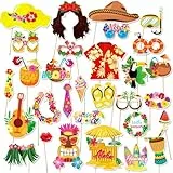 Hawaii Deko Fotobox Accessoires 35 Stück Set Sommer Party Requisiten Aloha Luau Selfie Props Strand Dekoration Geburtstag Pool Feier Foto Booth Zubehör Mit Stäben Bunte Motive