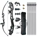 DD&Qarchery Recurve Bogen und Pfeil Set für Erwachsene Anfänger 30-40lb Rechtshänder Jagd Langbogen mit Metall Riser und 12ps Pfeile（40 LBS, Schwarz）