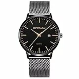 CRRJU Herren Uhr Ultra Dünne Wasserdicht Armbanduhr Herren Mode mit Schwarz Edelstahlband Mesh Analog Quarz Business Männer Uhren (Schwarz Rosegold)